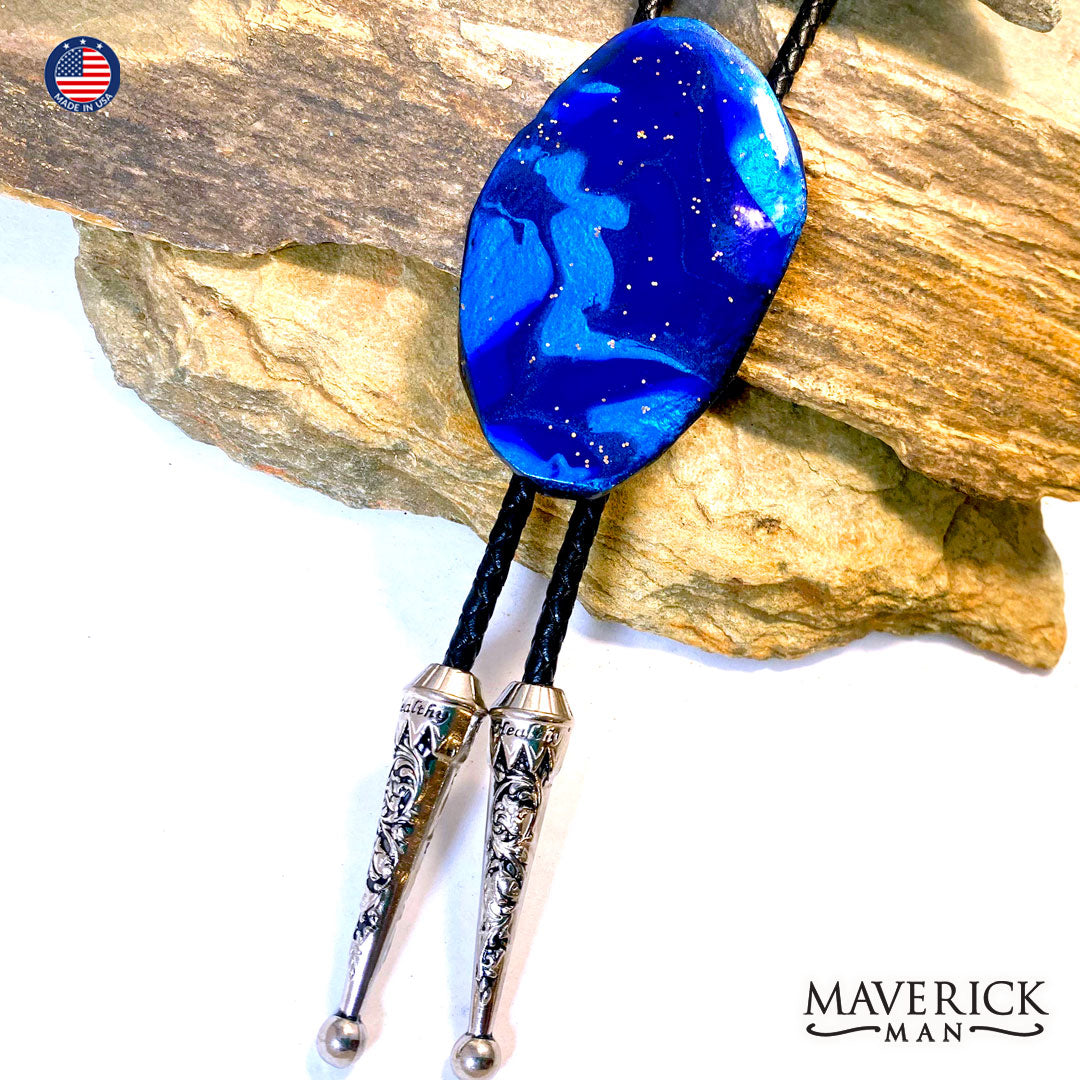 Hand painted slate bolo tie in the colors of the night sky