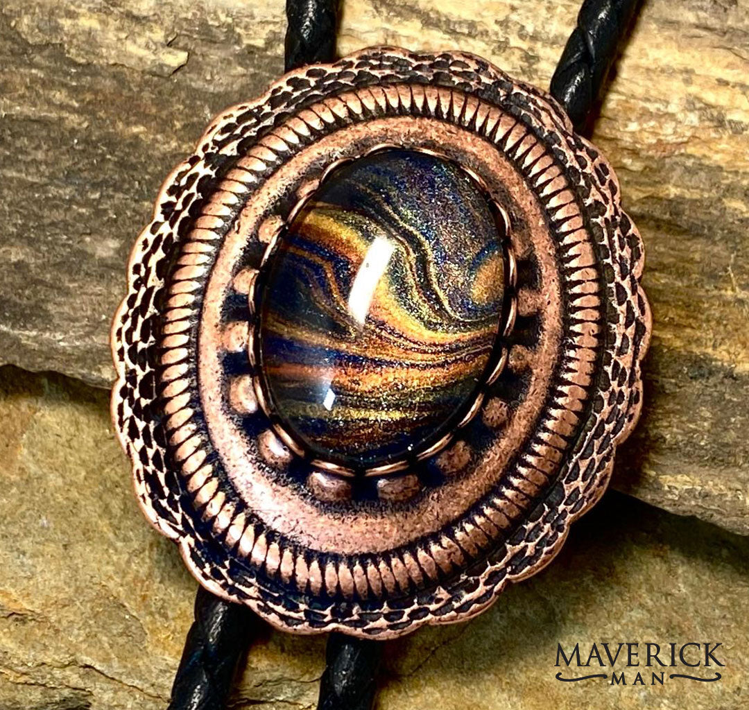 Copper concho bolo tie with hand painted stone