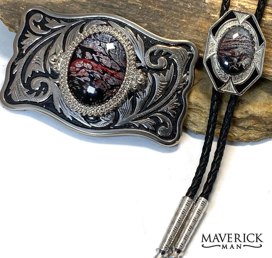 Western bolo tie and western belt buckle set