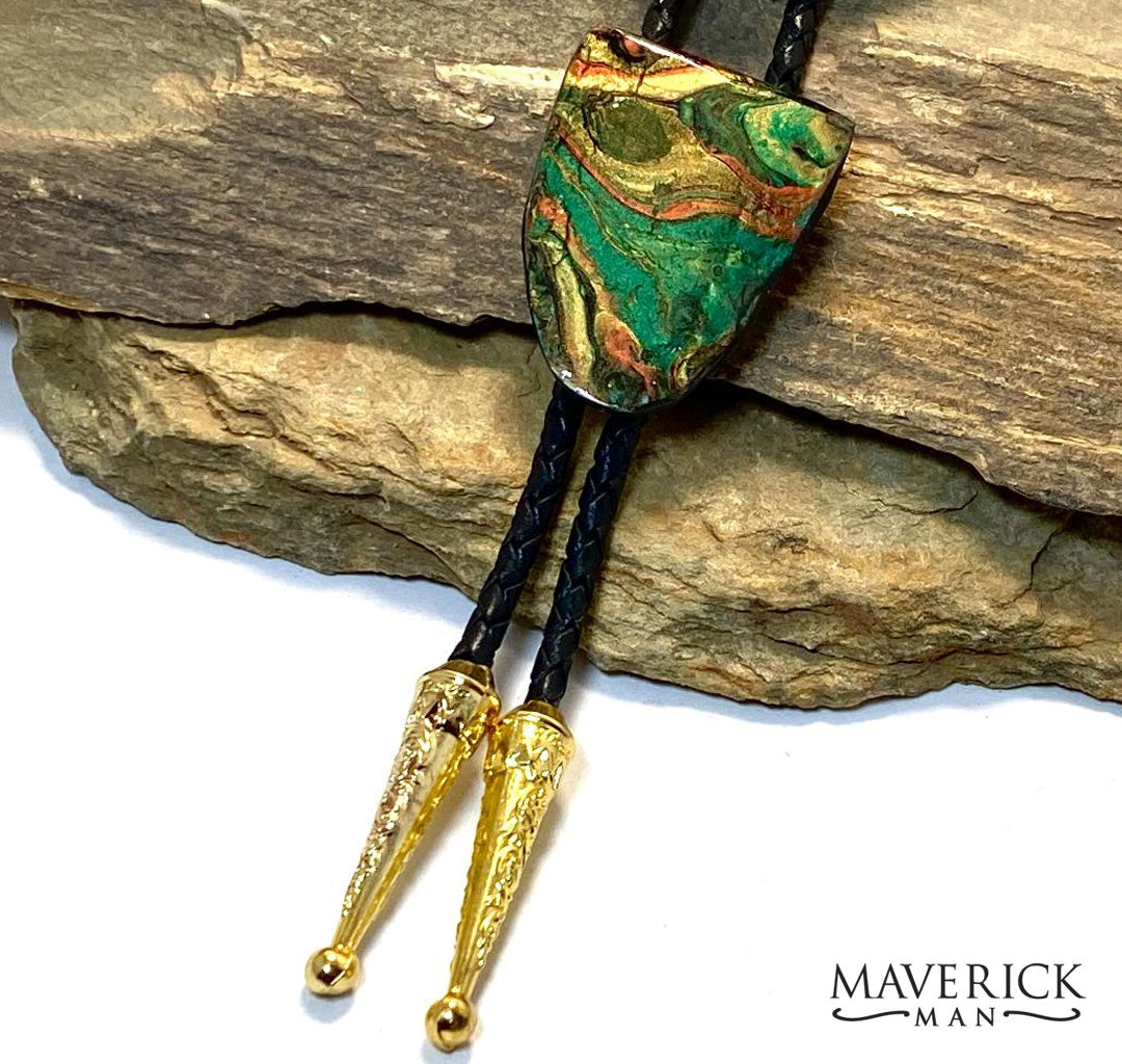 Green earthtones slate bolo tie