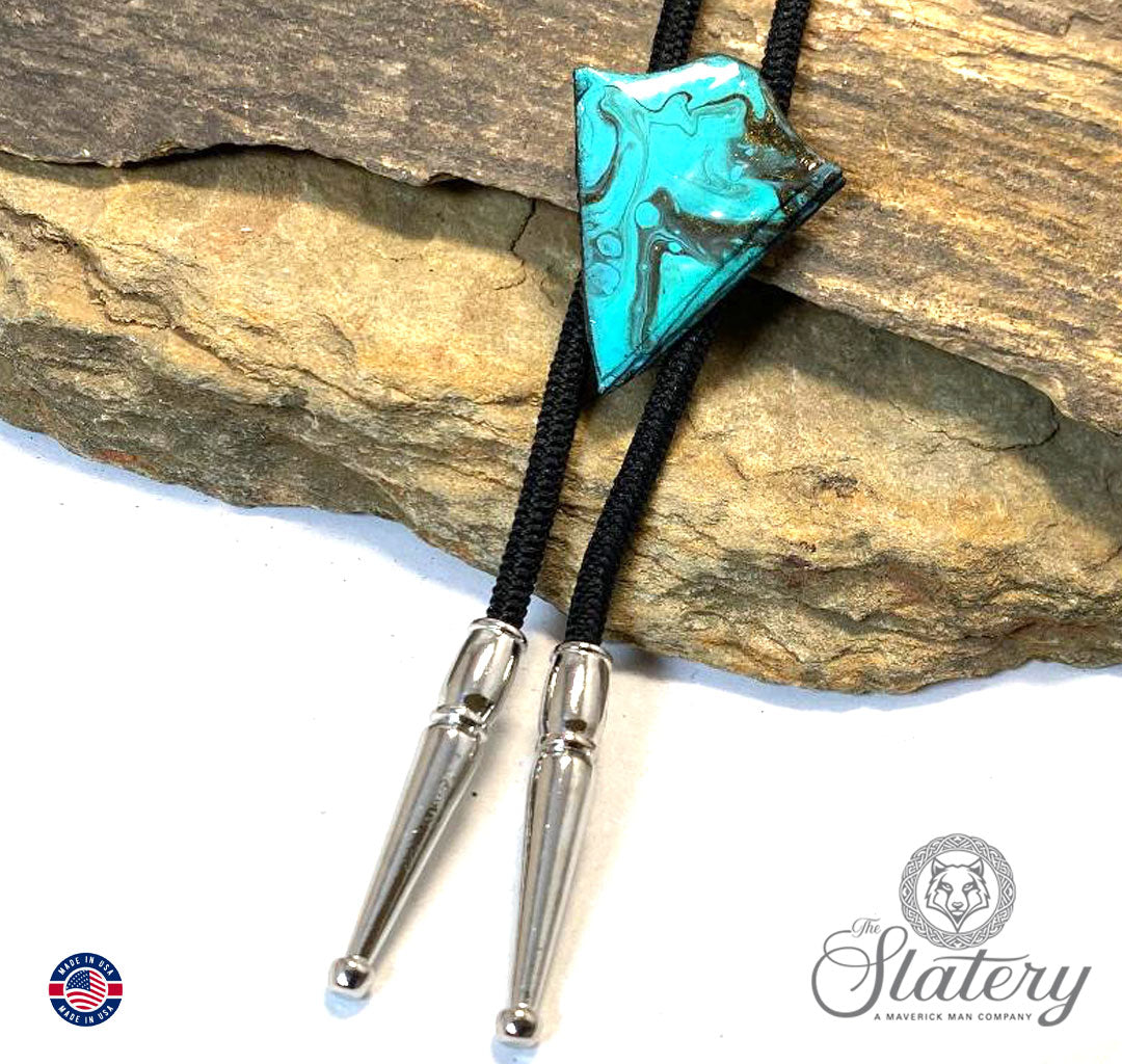 Turquoise colored slate bolo tie