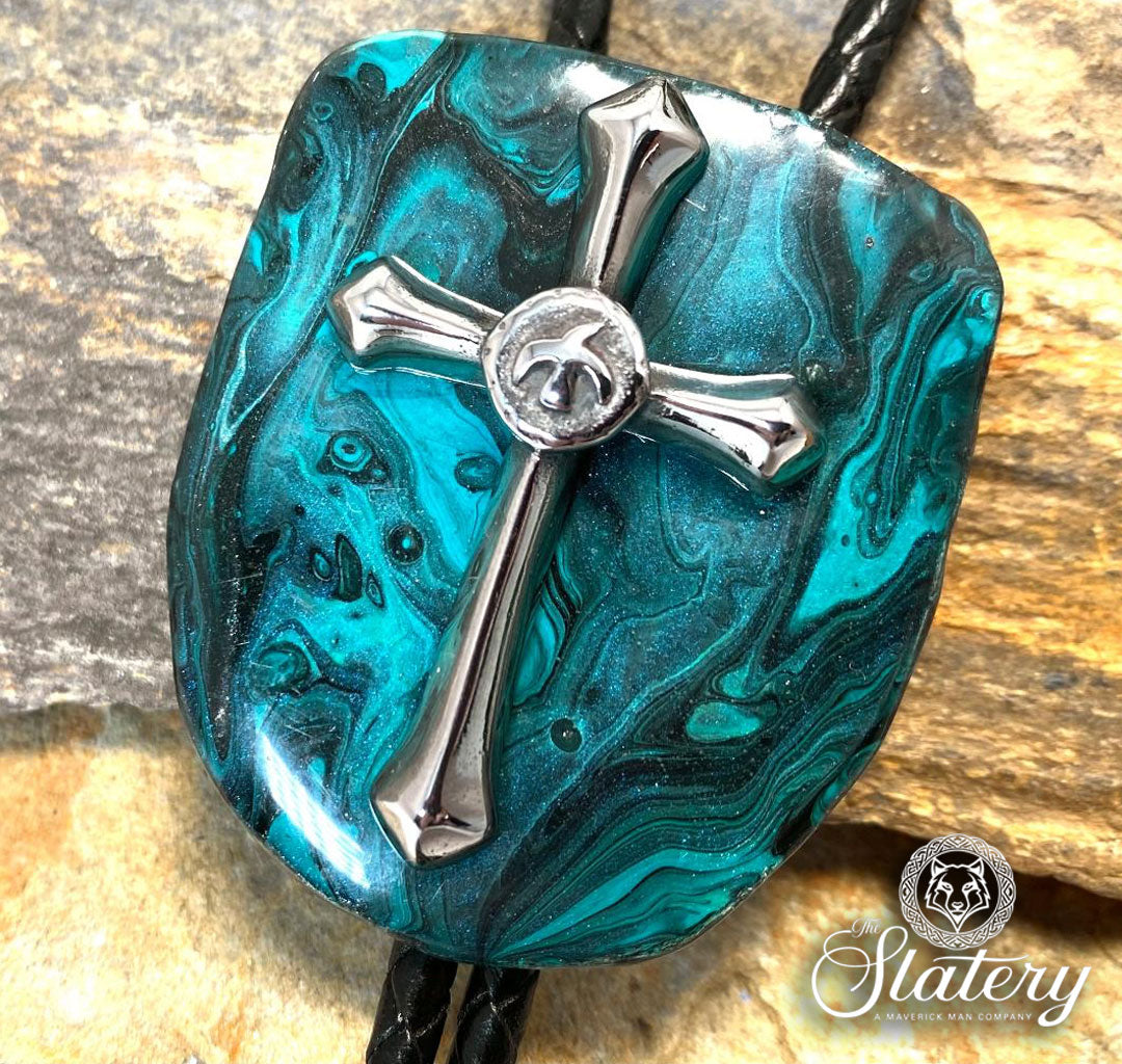 Hand painted Christian bolo tie made from slate