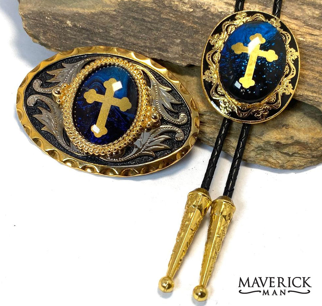 Christian bolo tie and buckle set