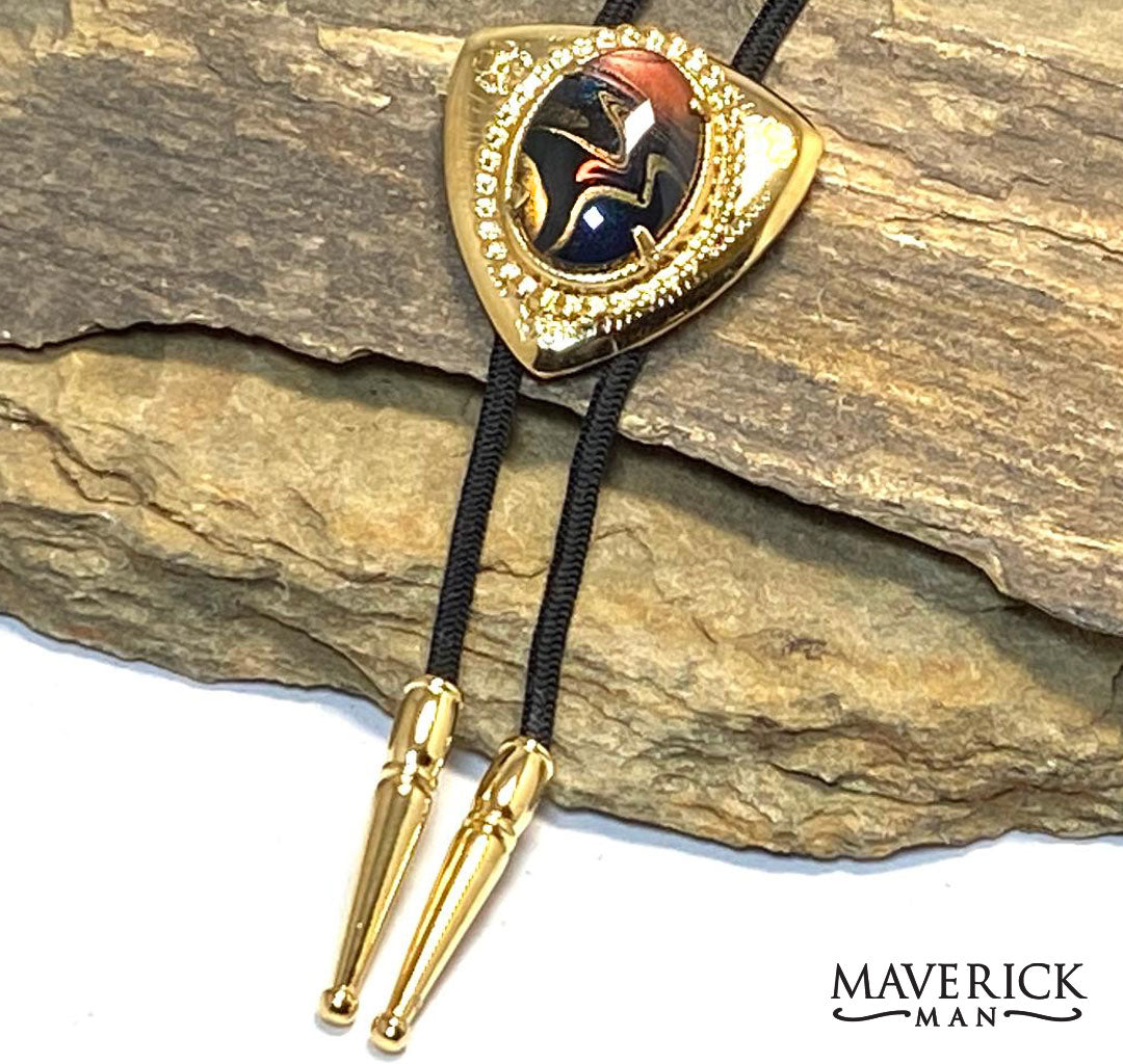 Gold bolo tie w hand painted stone