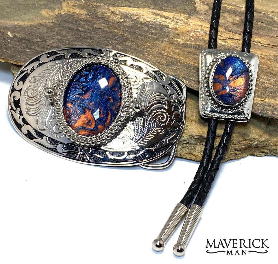 Western belt buckle and bolo tie set