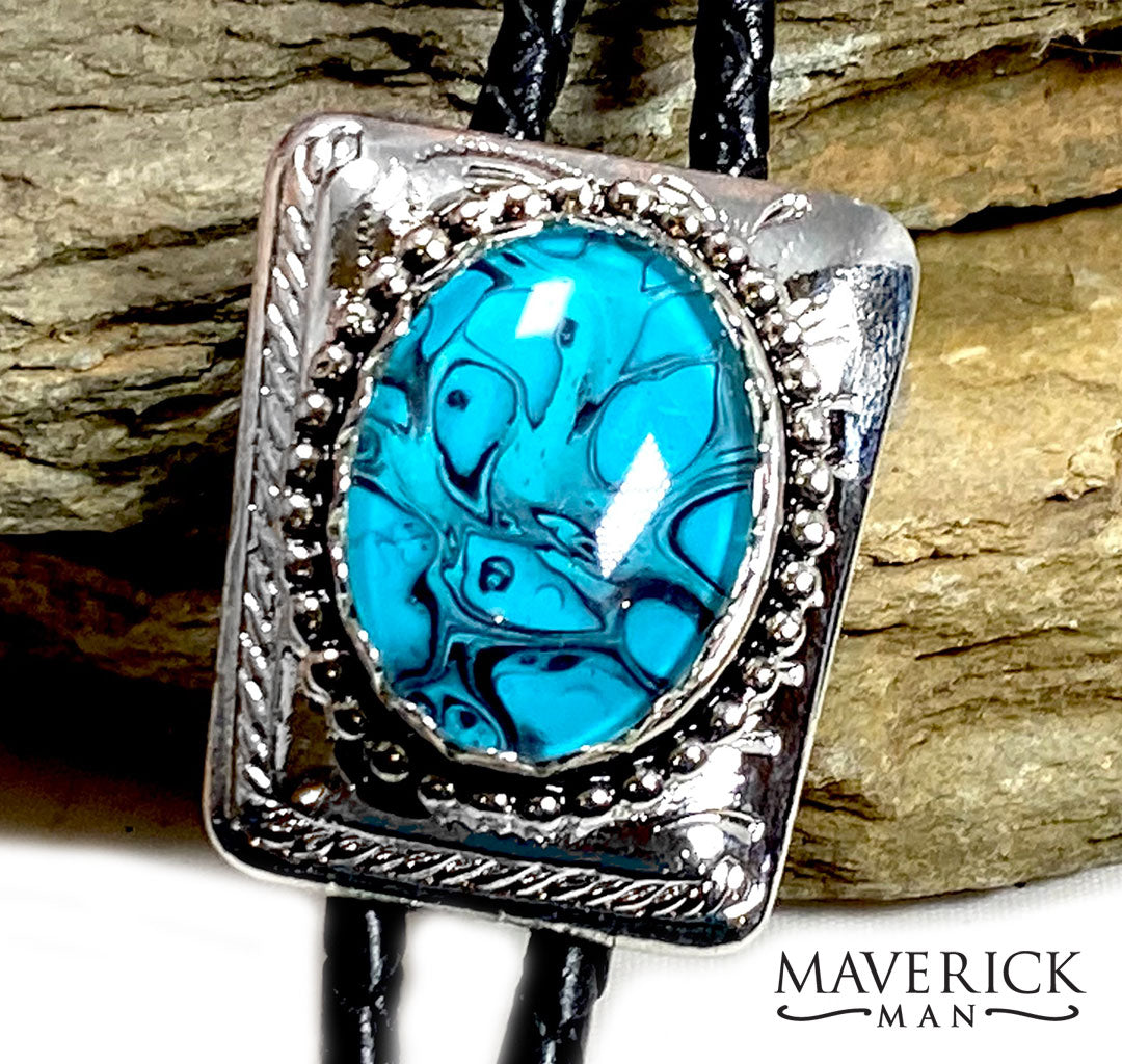 Classy silver bolo with hand painted turquoise stone