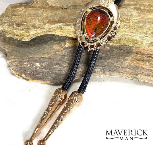 Dressy rose gold bolo with hand painted red and black stone
