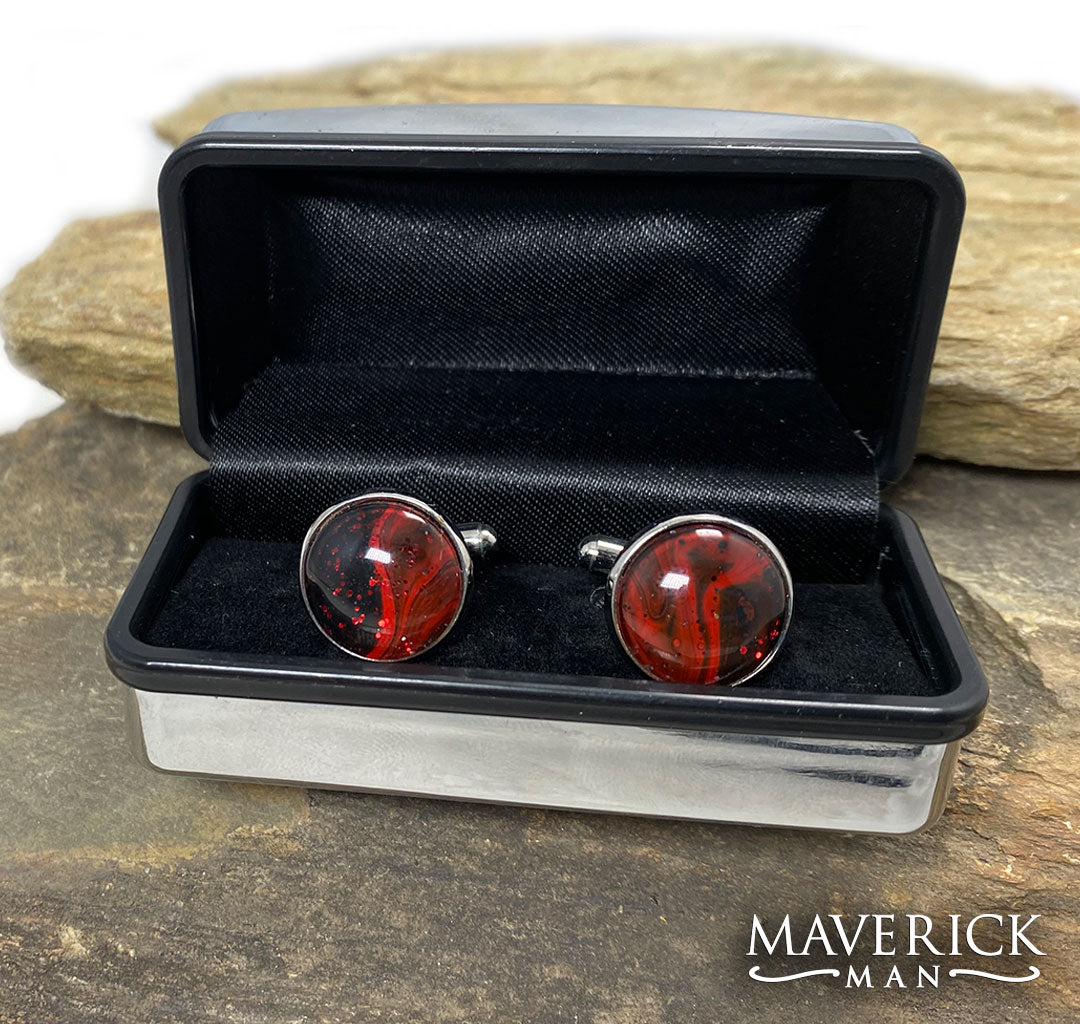 Stainless steel cufflinks in red and black