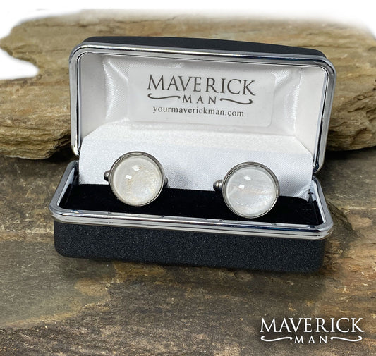 Pearl look cuff links in stainless steel