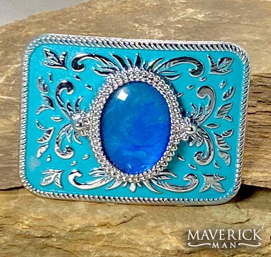 Turquoise filigree buckle with hand painted stone