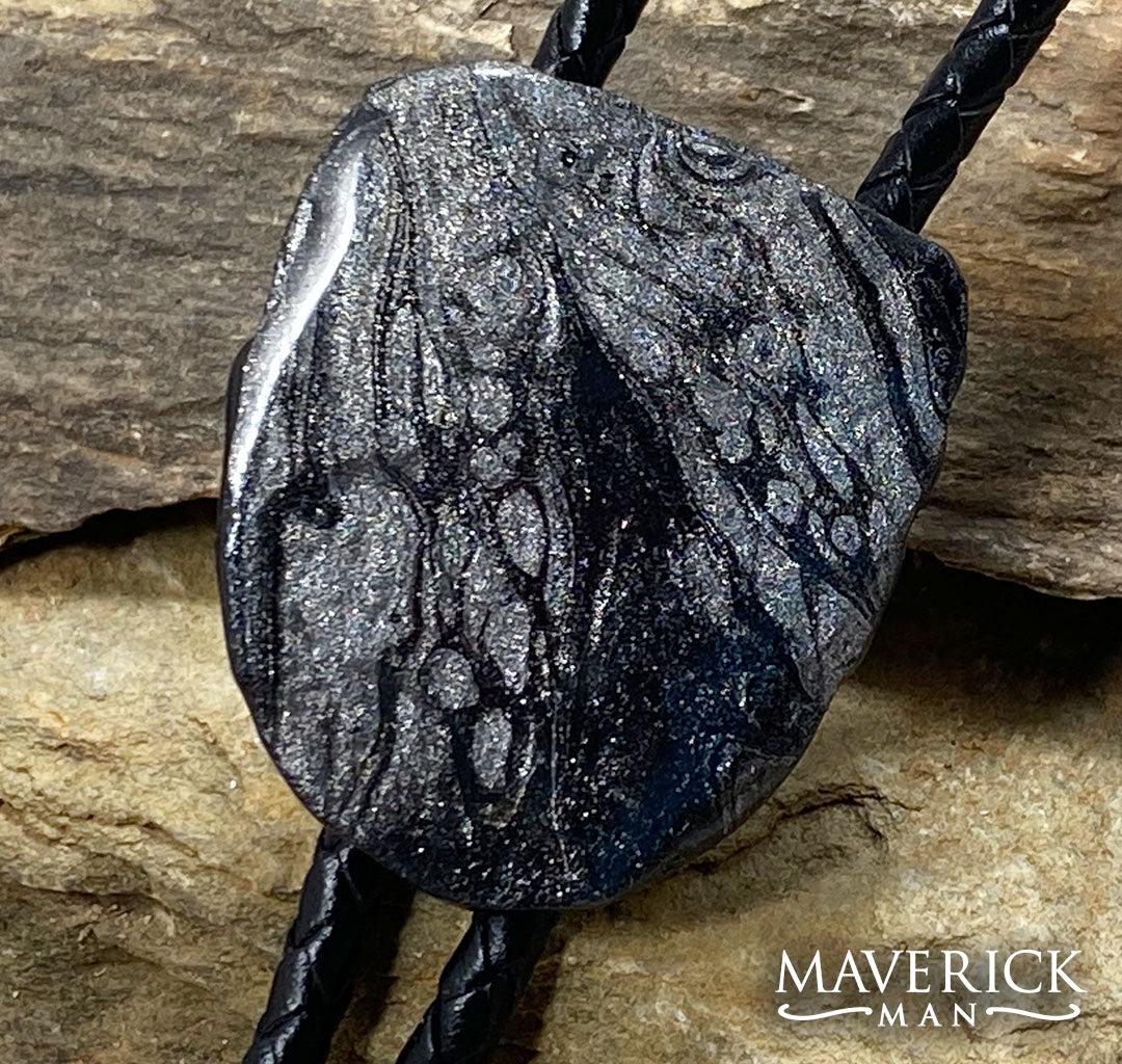 Unusual gray and black bolo made from slate