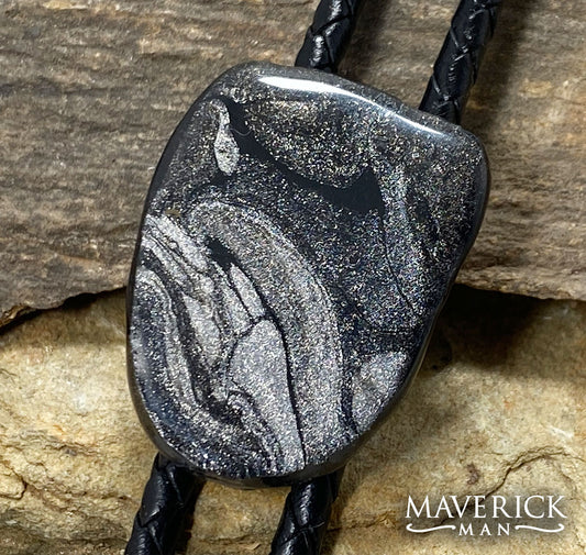 Black and platinum bolo made from slate