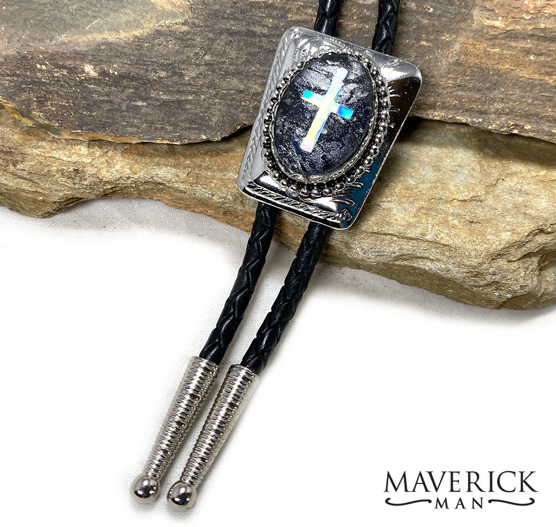 Black and Silver filigree buckle with gray and black stone and cross inlay - set available