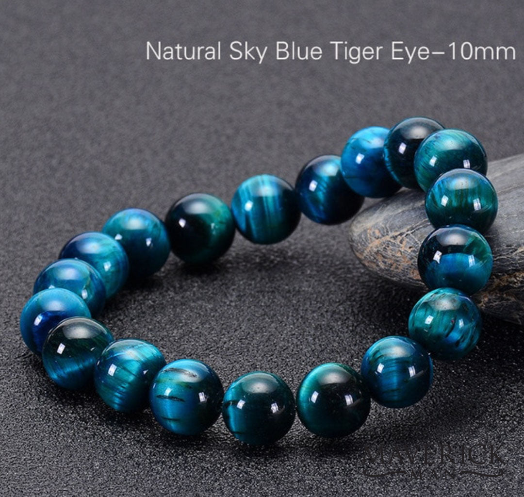 Blue Lake Tiger Eye Beaded bracelet in two bead sizes