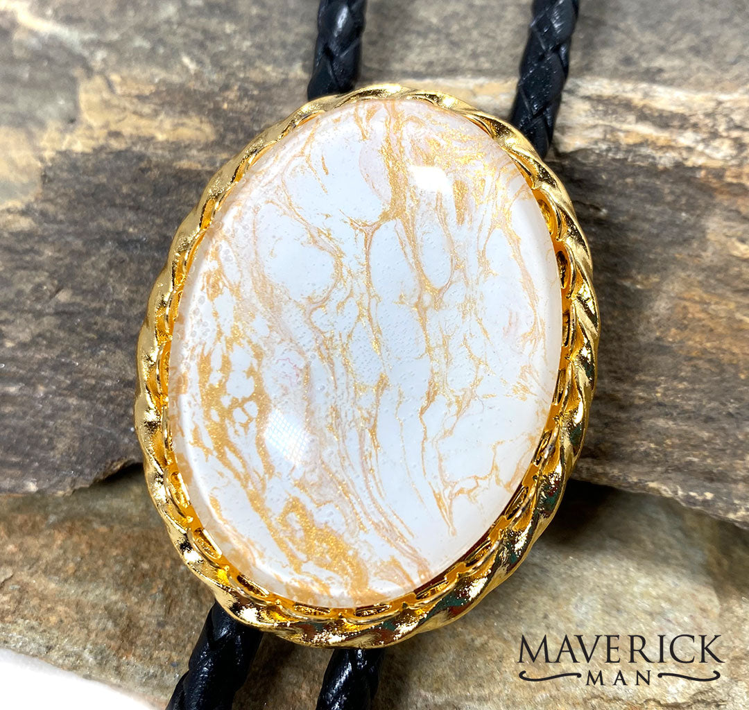 Gold filigree buckle with hand painted white and gold stone - set available
