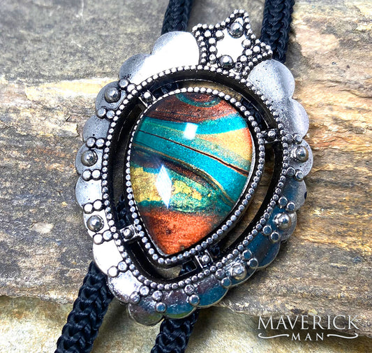 Dressy bolo with green earth toned hand painted stone