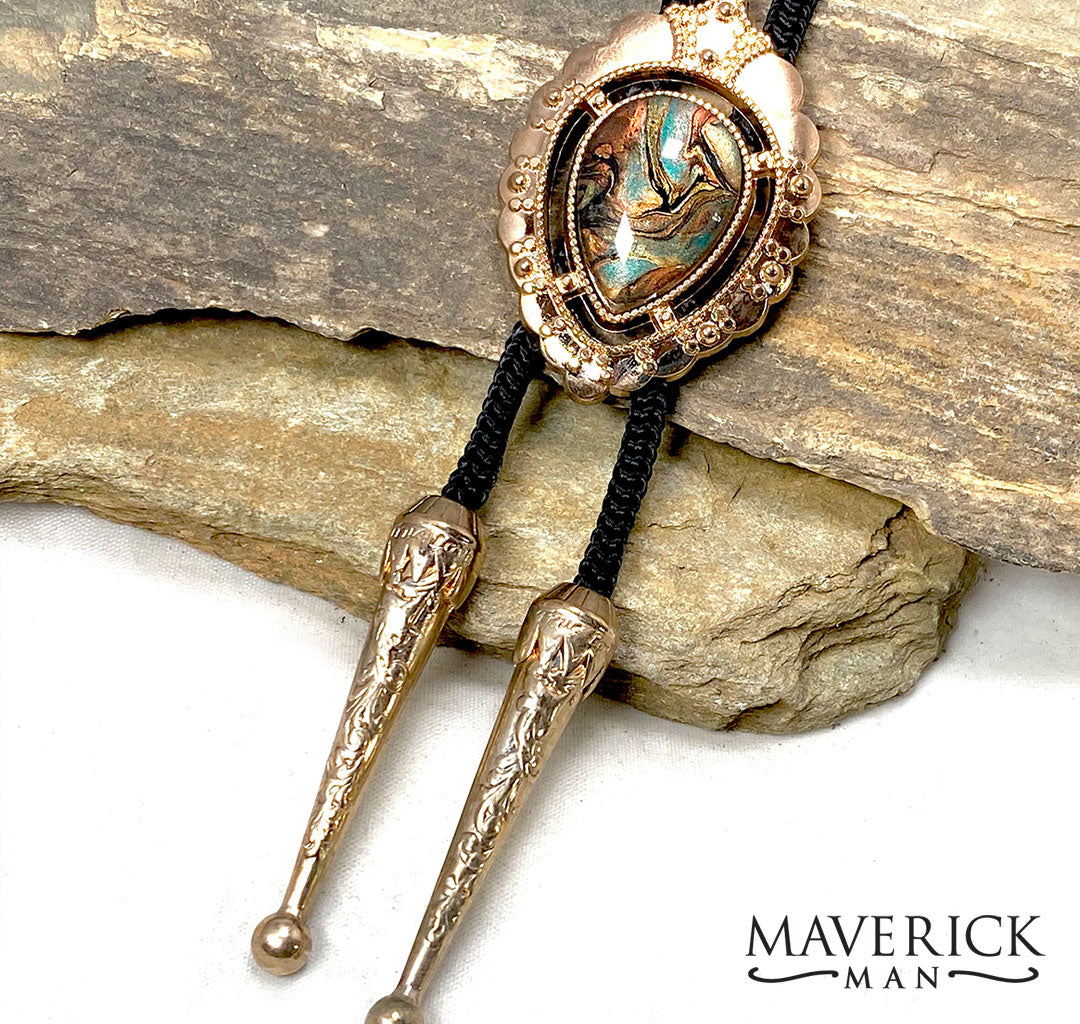 Rose Gold | Copper bolo with handsome hand painted stone