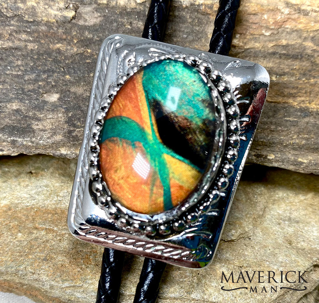 Modern silver bolo with colorful hand painted stone