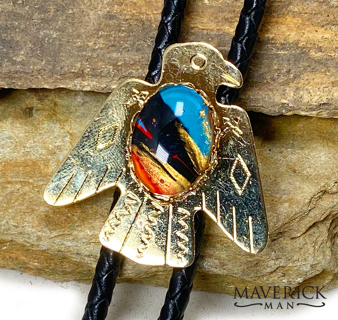 Gold thunderbird with killer southwestern hand painted stone