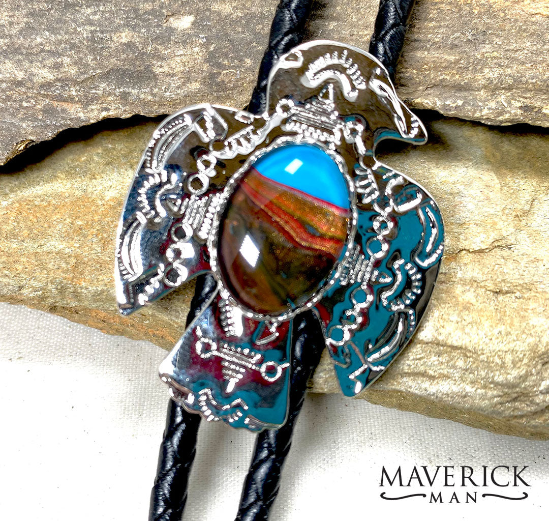 Silver thunderbird with handsome southwestern hand painted stone