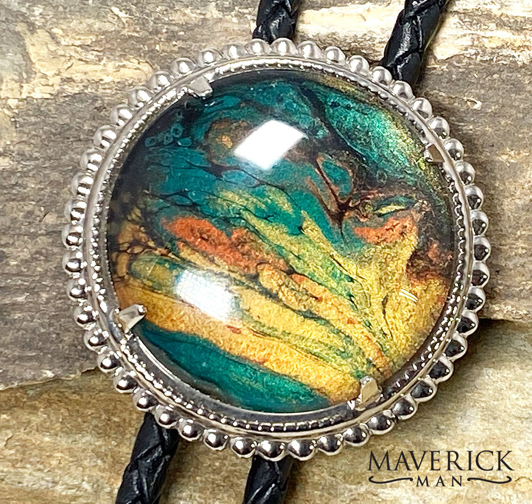 Handsome large bolo with colorful hand painted stone