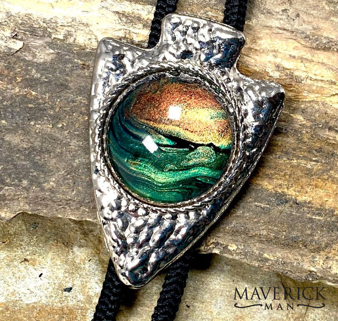 Fabulous silver arrowhead bolo with hand painted stone