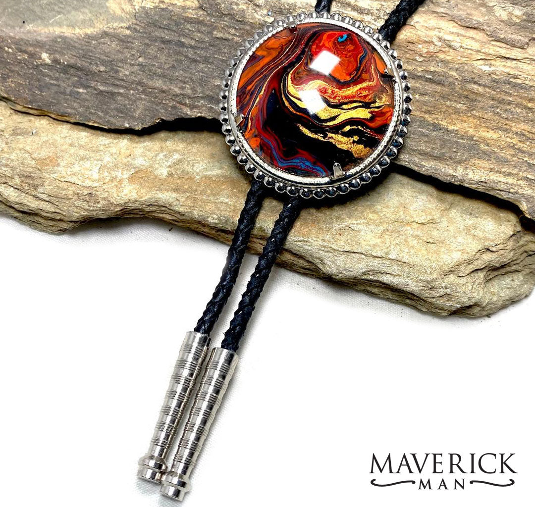 Striking large bolo with colorful hand painted stone