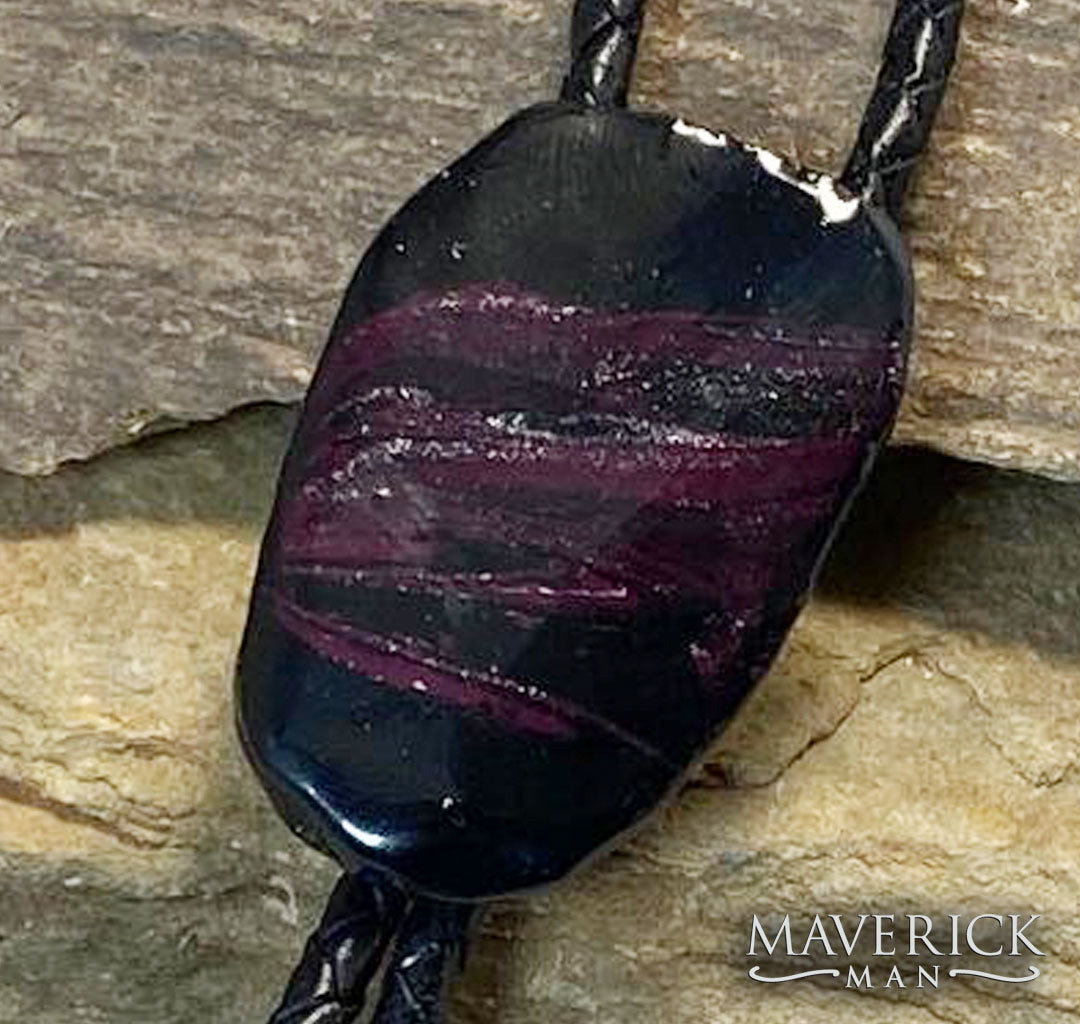 Dark Plum on black bolo made from slate with platinum accents - SET AVAILABLE