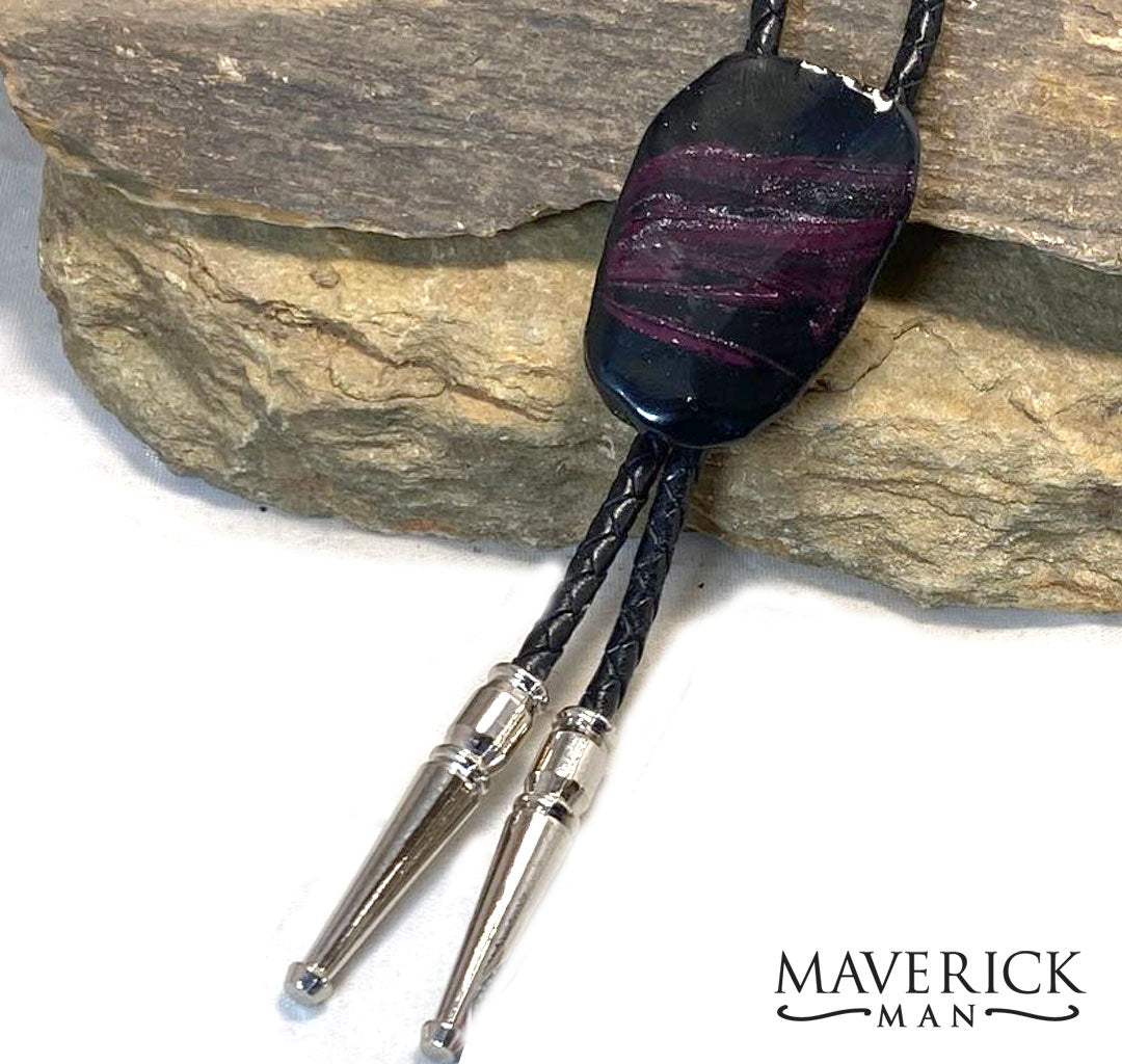 Dark Plum on black bolo made from slate with platinum accents - SET AVAILABLE