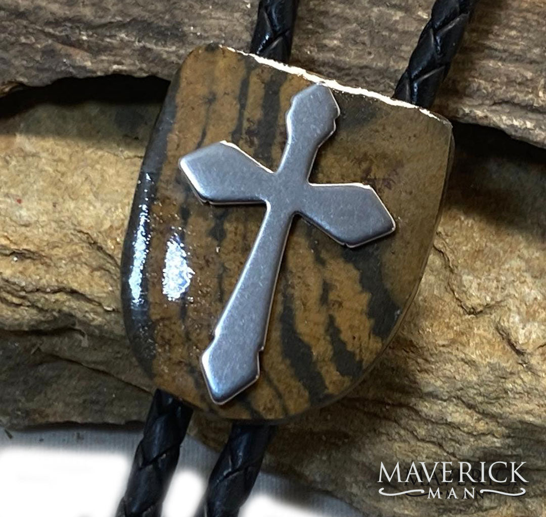 Natural slate bolo with stainless steel cross