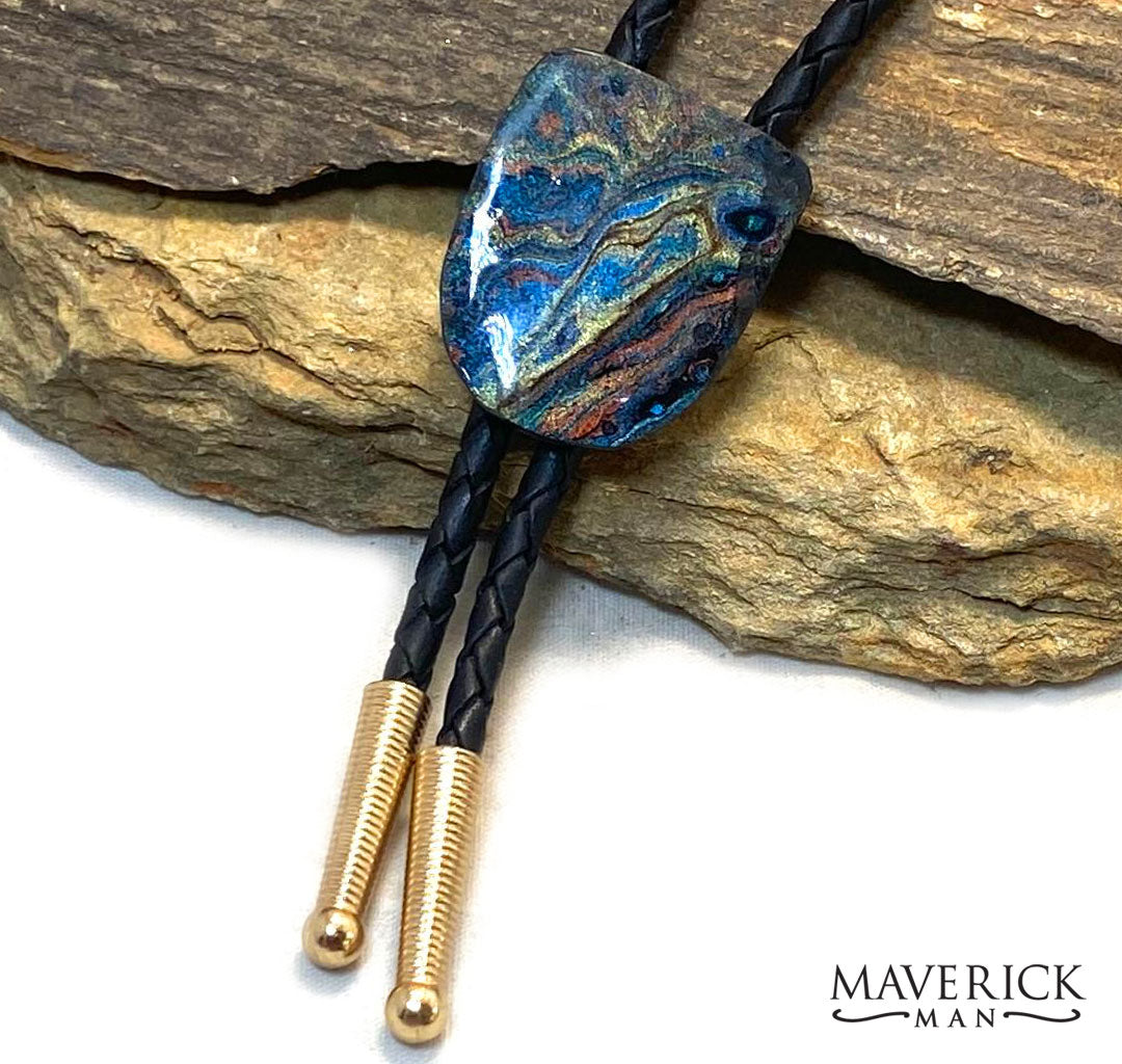 Hand painted bolo made from slate with blue earthtones