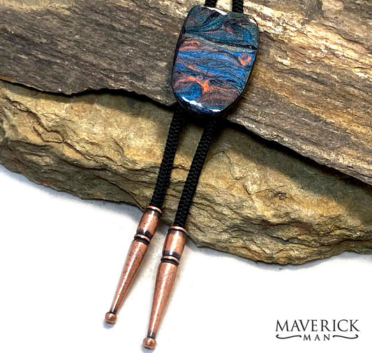 Small slate bolo with hand painted stone in blue earthtones
