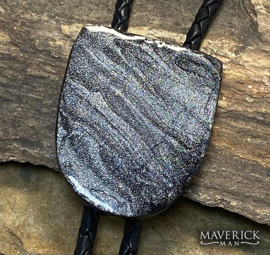 Subtle hand painted slate bolo from real platinum fibers