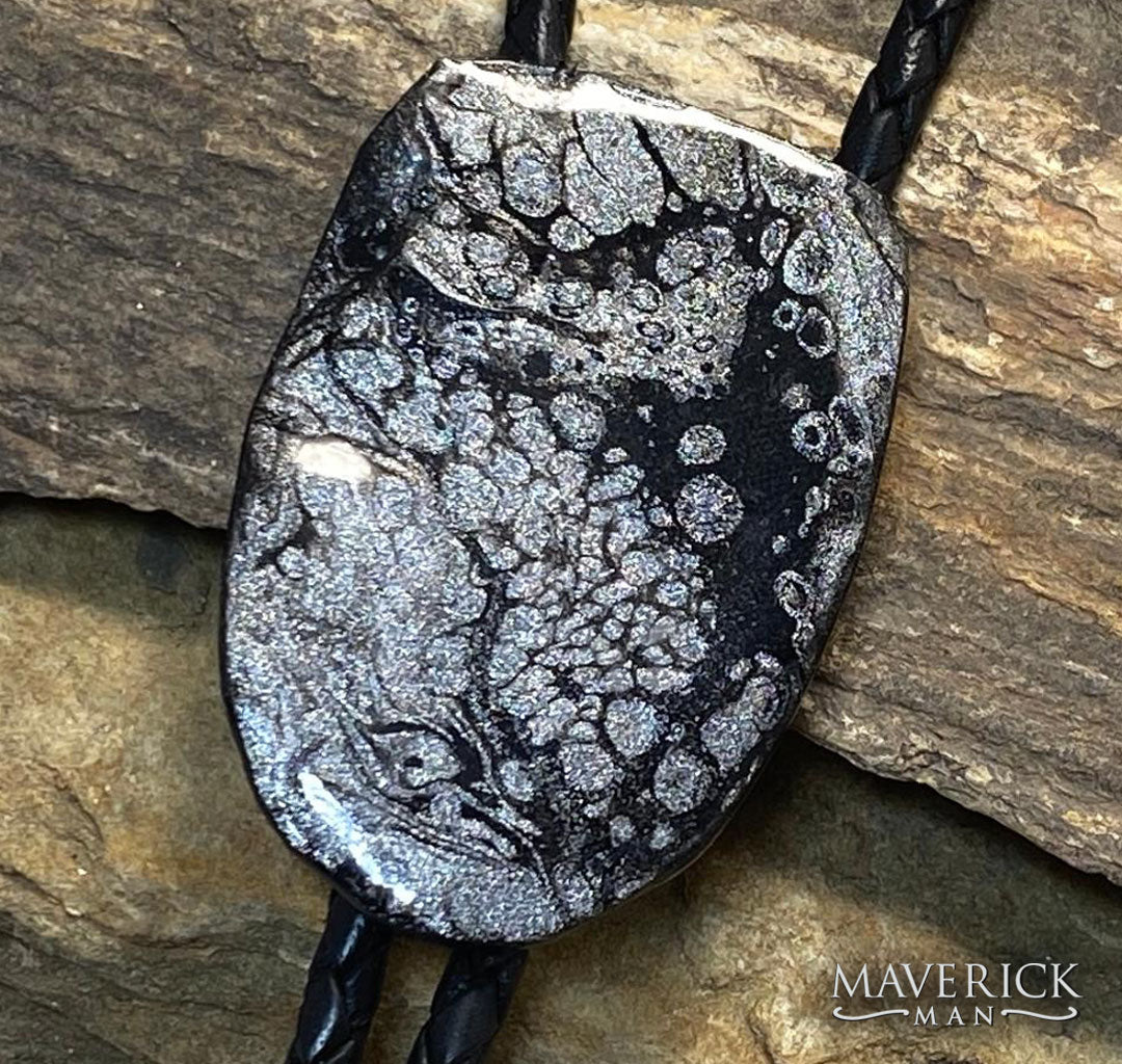 Fantastic larger bolo made from slate in black and platinum
