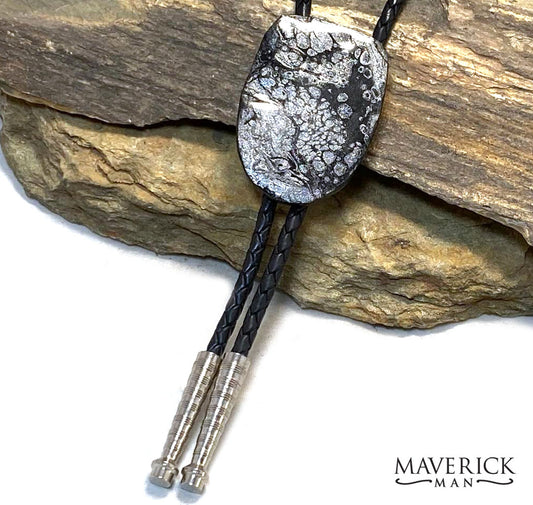 Fantastic larger bolo made from slate in black and platinum