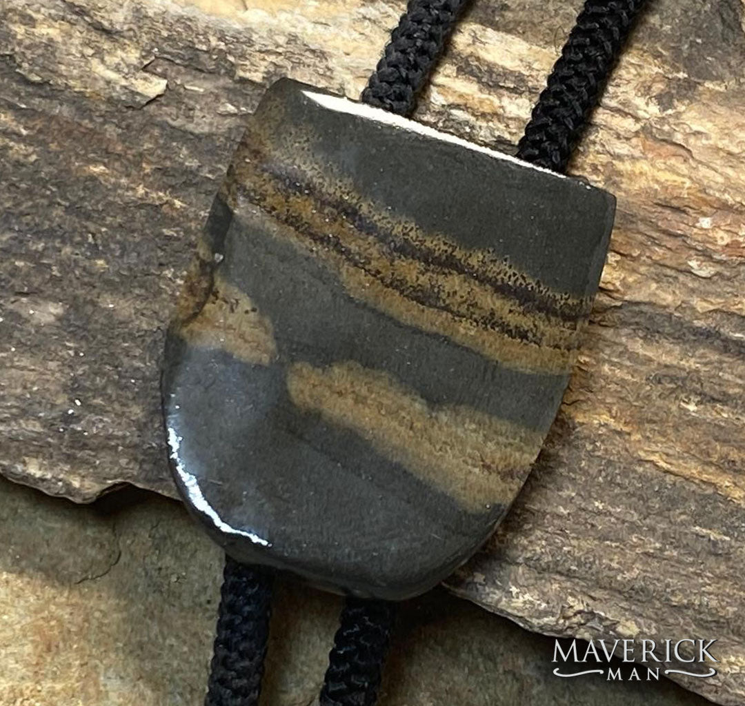 Natural slate bolo with silver tips