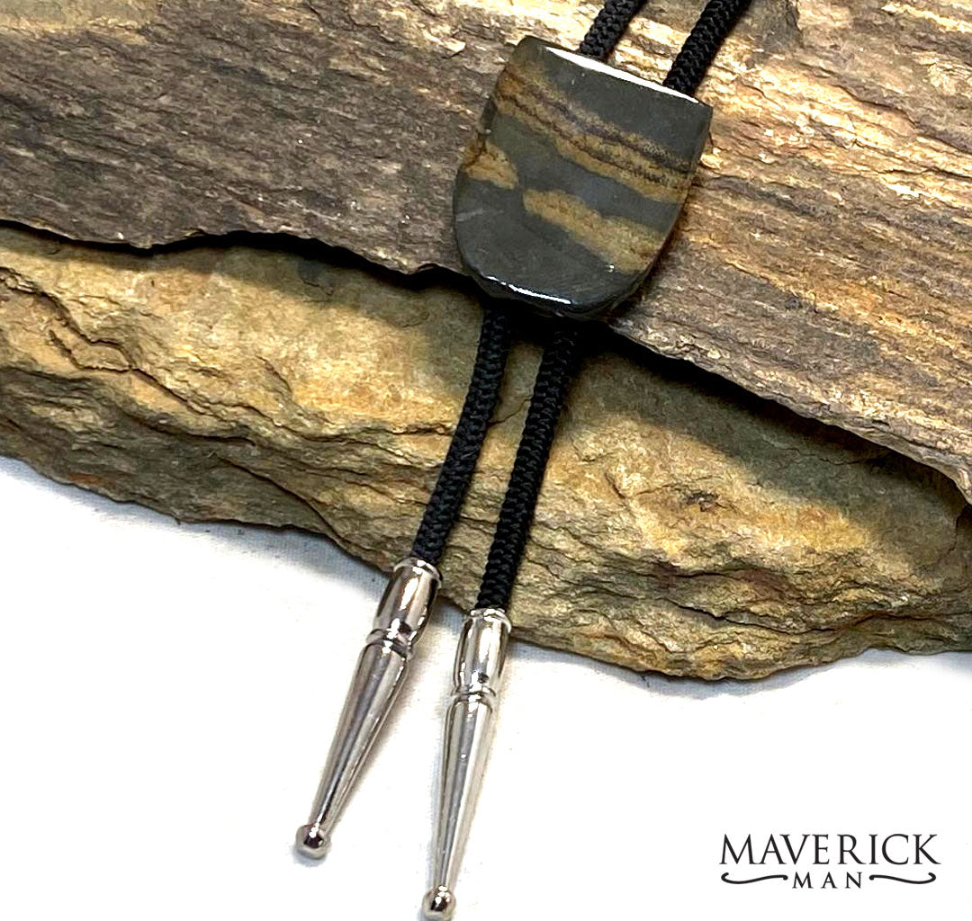 Natural slate bolo with silver tips