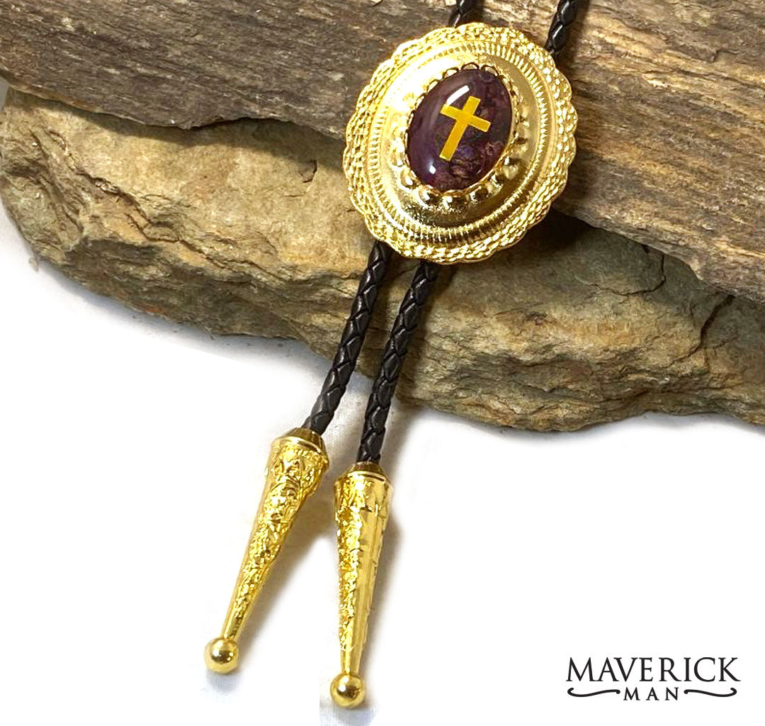 Gold concho bolo with holographic cross - SET AVAILABLE