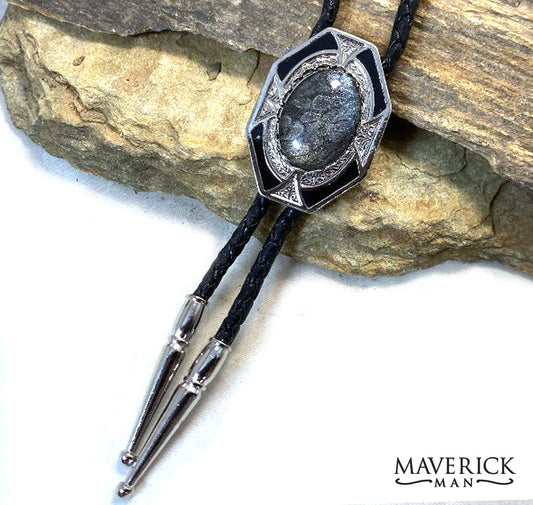 Dressy silver geometric bolo with hand painted stone