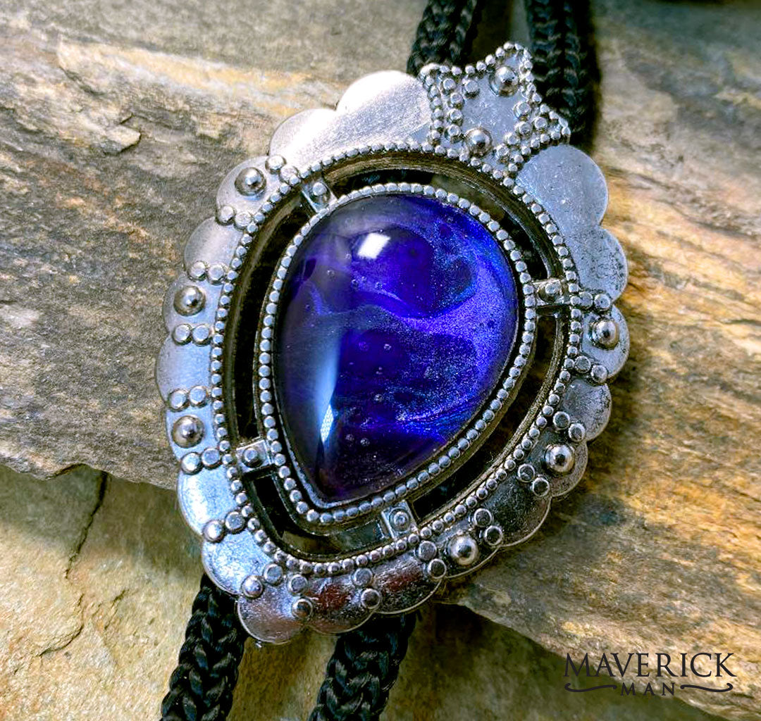 Dressy silver bolo with hand painted purple stone