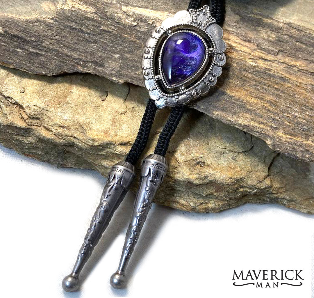 Dressy silver bolo with hand painted purple stone