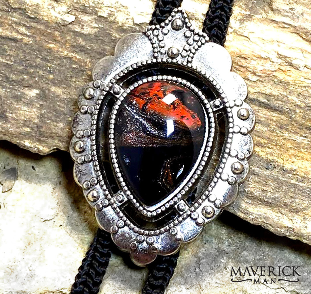 Dressy silver bolo with our fox colors - black gray and red-orange