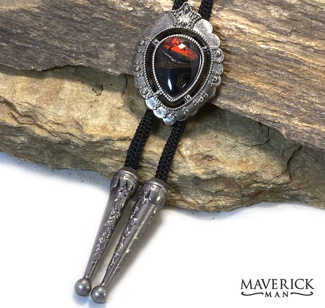 Dressy silver bolo with our fox colors - black gray and red-orange