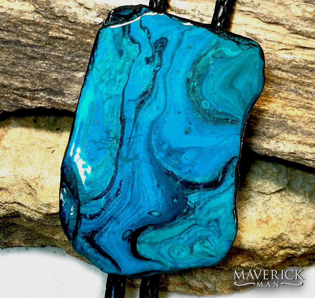 Handsome extra large turquoise bolo made from slate