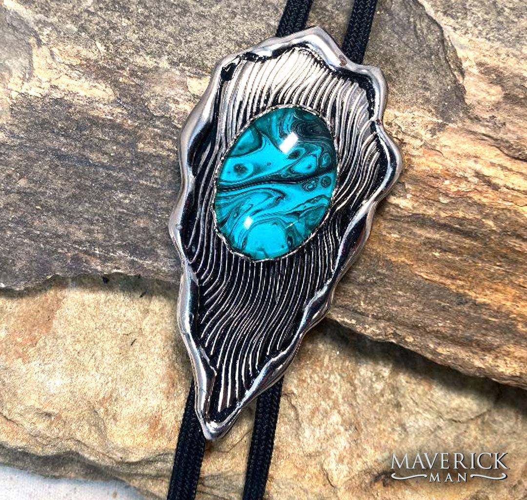 Modern feather bolo with hand painted stone