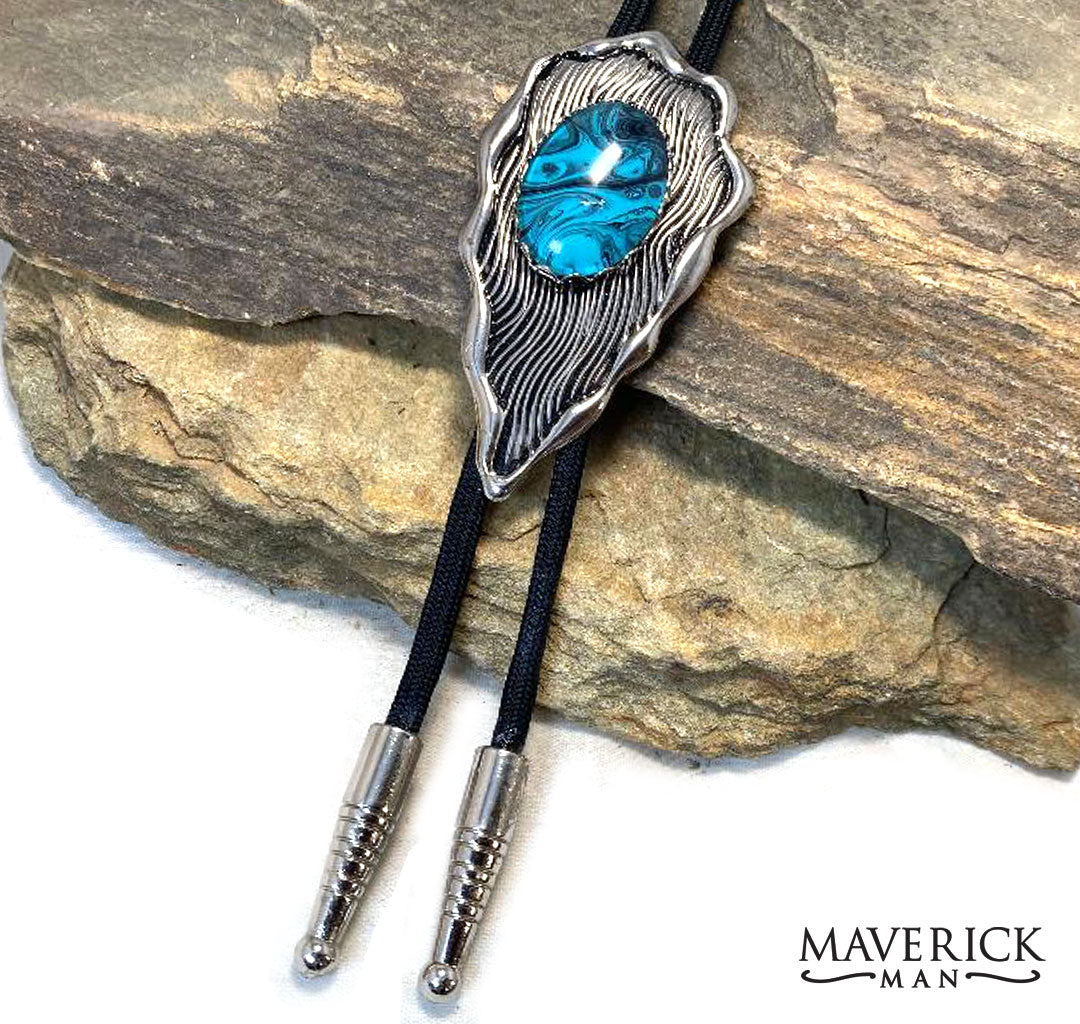 Modern feather bolo with hand painted stone