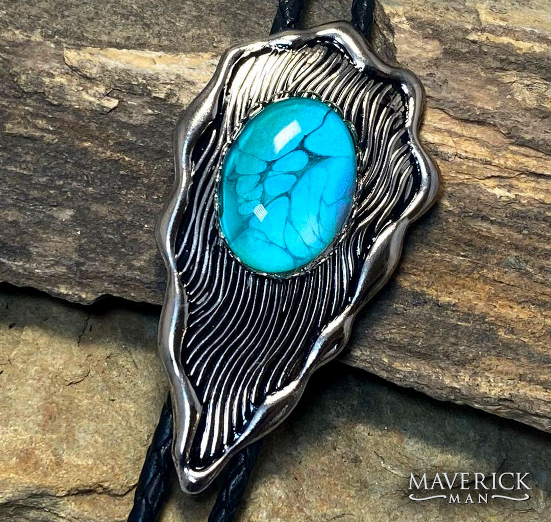 Modern feather bolo with hand painted stone - SET AVAILABLE