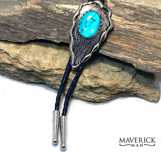 Modern feather bolo with hand painted stone - SET AVAILABLE