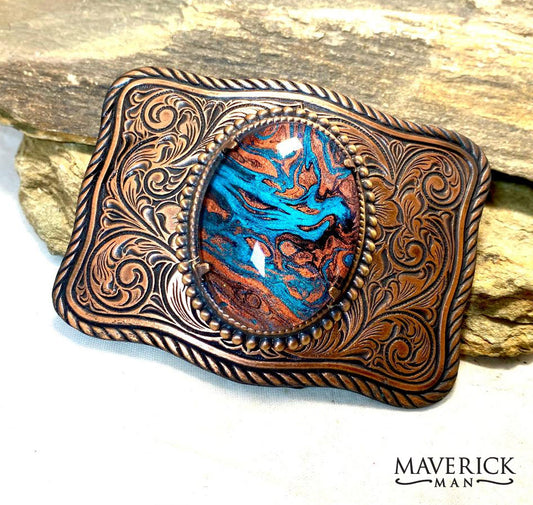 Rare copper buckle with our hand painted copper and turquoise stone - SET AVAILABLE