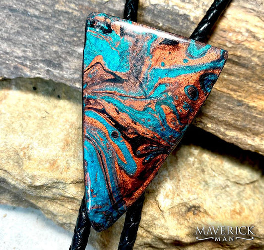 Copper and metallic turquoise bolo made from slate
